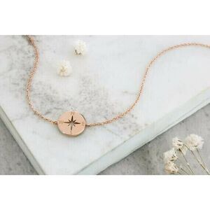 Los Angeles Boutique Rose Gold Stainless Steel Compass Design Pendant Bracelet